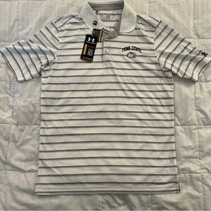 Under Armour Penn State Nittany Lions Polo Shirt Men’s Medium |White Striped NEW